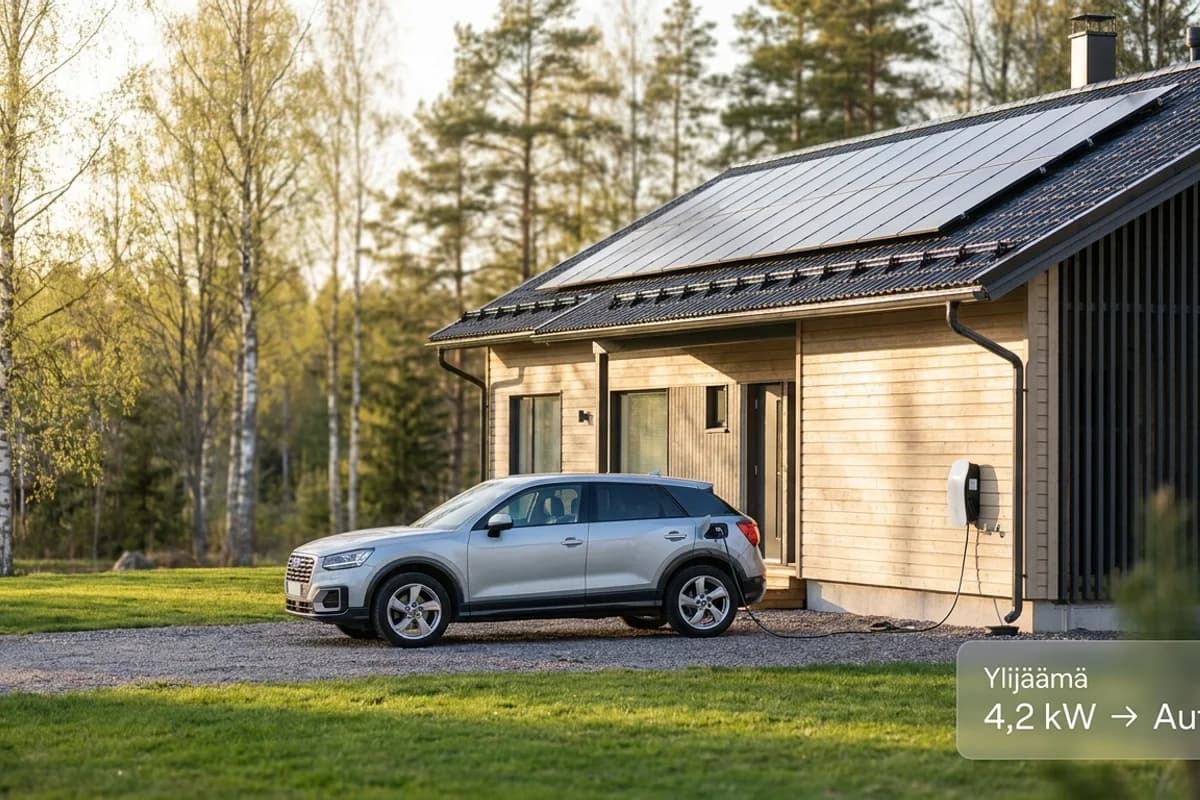 Aurinkopaneelin ylijäämällä sähköauto täyteen 2026 – mitä säästät kesässä?