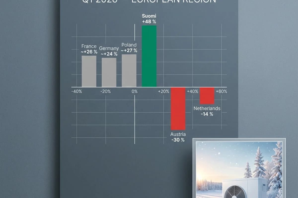 Lämpöpumppumyynti +48 % Q1 2026 – Suomi nopein EHPA-vertailussa