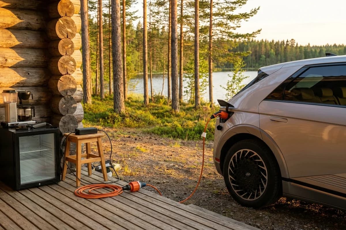 V2L 2026 – sähköautosi 230 V pistorasia mökille ja retkelle