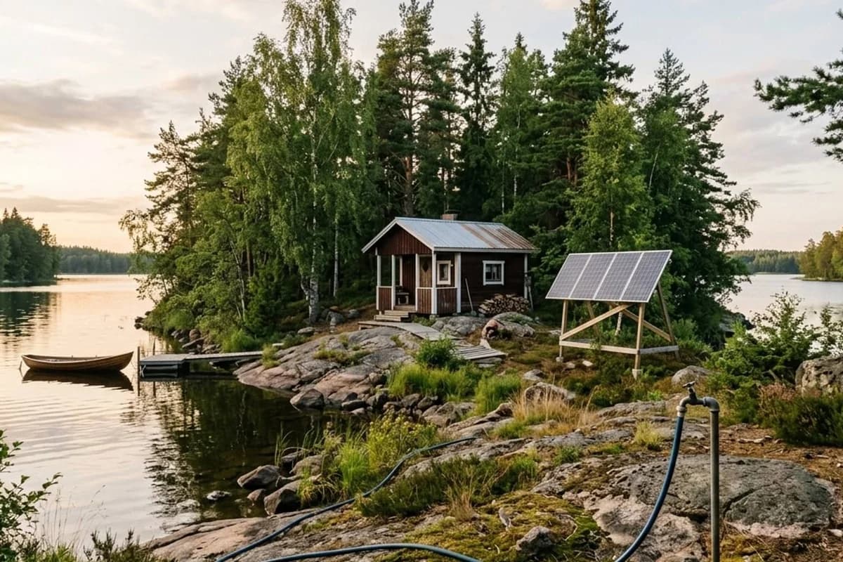 Juokseva vesi sähköttömälle saarimökille aurinkosähköllä 2026